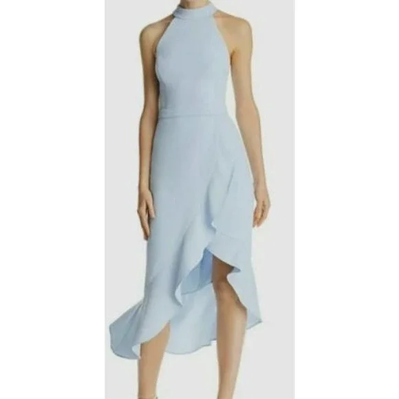 Aqua Women's Ruffled Midi Halter Dress - 100% Exclusive - Blue - Size 10 - Light Blue
